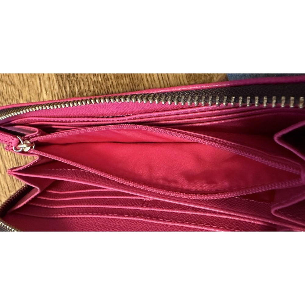 NEW Coach Accordion Zip Around Wallet Signature Canvas Brown / Dark Magenta - Picture 7 of 10